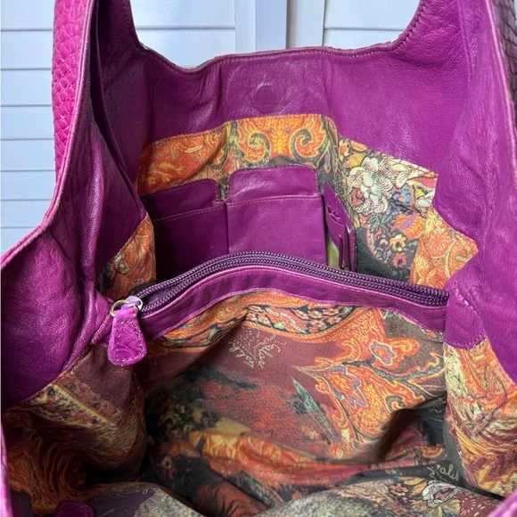 Carlos Falchi Womens Magnetic Closure Handbag Size M Snake Skin Pink Leather Y2K - Picture 11 of 16